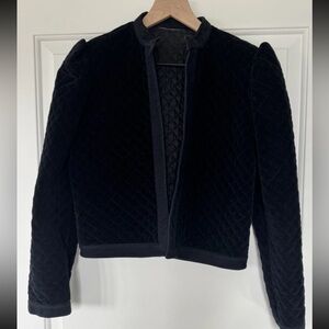 Vintage Dark Navy Quilted Velvet Crop Jacket Womens Small 80s 90s Formal Evening